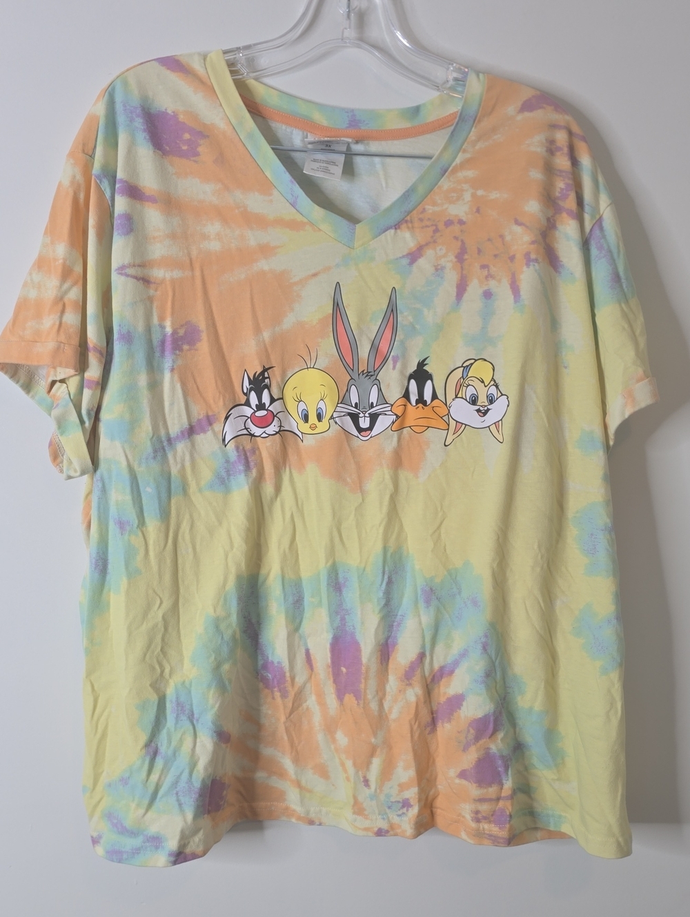 Looney Tunes Tie-Dye V-Neck Tee - Pastel Yellow
